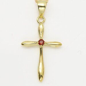 Silver Cross Natural Red Garnet Cross Pendant plated with 14k gold